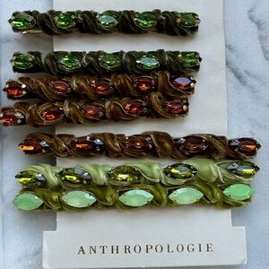 Anthropologie hair accessories barrette clips set NEW rhinestone velvet 💚